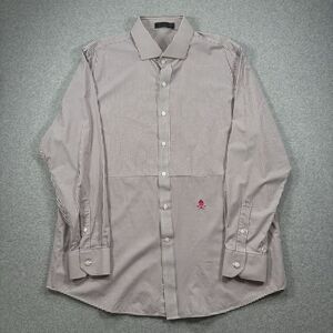 G Fore G4 Striped Button-Up Skull & Bones Embroidered Dress Shirt XXL Red Maroon